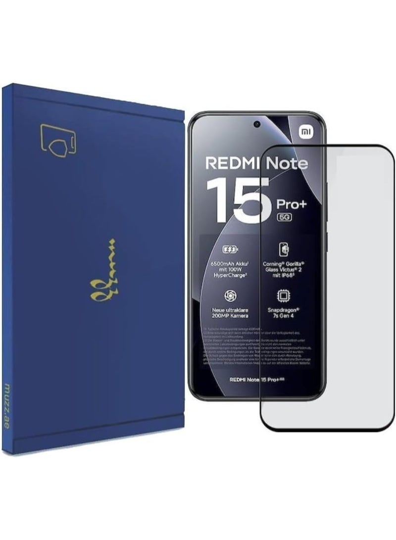 Muzz Full Screen Protector for Redmi Note 15 Pro+ (Global), 3D Curved Tempered Glass Film, Full Glue, Transparent (Redmi Note 15 Pro+) - Image 1